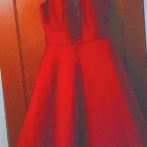 Red v neck dress with pockets